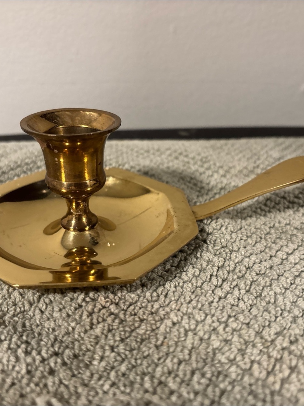 Home Interiors Gold Octagonal Base Chamberstick with Handle